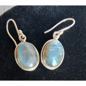 Vintage 925 Sterling Silver Blue Labradorite Gemstone Earrings Dangle